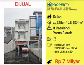 JUAL Ruko Jl Ratulangi 2 arah dkt Mall MARI , Parkir luas