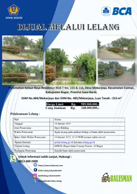 DIJUAL TANAH MELALUI LELANG WILAYAH BOGOR
