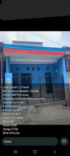 Rumah luas 28 m2 harga 275 juta di Melaten, Sedati, Sidoarjo