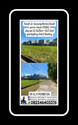 Tanah Jl. Gunung Kerinci (kulit perm. losari 2000) ukuran 12.5x25=312M