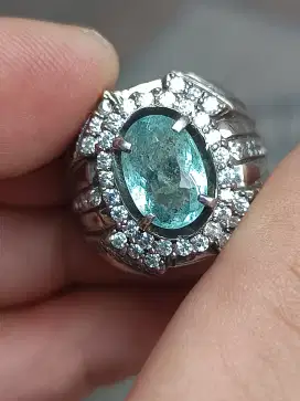 Batu Aquamarine beryl 3.01 carat ring perak memo CGL top quality