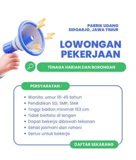 Loker pekerja harian dan borongan, pabrik udang, Sidoarjo, Jawa Timur