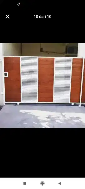 Pagar gerbang minimalis modern motif kayu woplng