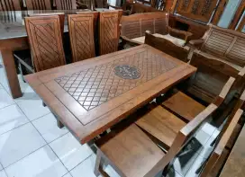 Meja Makan Ukir Kayu Jati 6 Kursi