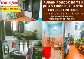 Rumah 2 Lantai lokasi Strategis Pondok Bambu jalan Lebar