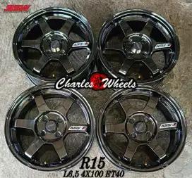 Jual velg ssw te37 r15 4x100 blackchrome jazz brio agya ayla yaris dll
