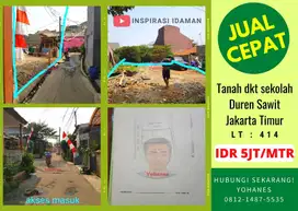 Tanah Duren Sawit lt 414 dkt sekolah Jakarta Timur