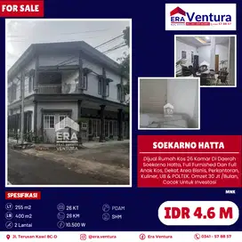 Dijual Rumah Kos 26 Kamar Di Daerah Soekarno Hatta
