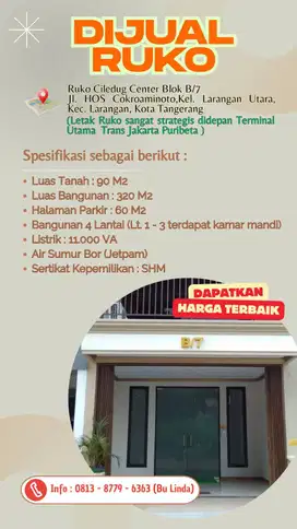 DIJUAL RUKO DAERAH CILEDUG (DEPAN HALTE BUSWAY PURIBETA 2)