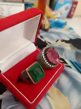 Cincin ruby dan Jamrud Istimewa ring perak handmade
