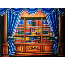 background backdrop foto studio abstrak wisuda rak buku