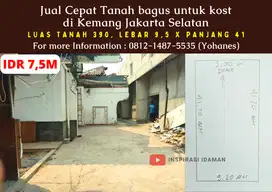 Jual Cepat tanah Kemang Jaksel 390mtr bagus utk kost