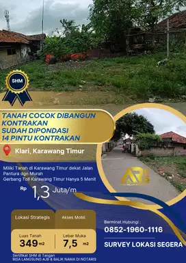 Tanah Luas 349 m² sudah pondasi 14 pintu kontrakan di Karawang