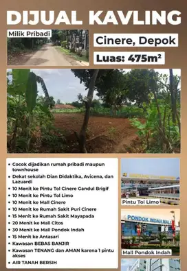 Dijual Tanah Daerah Cinere Estate Bebas Banjir Area Strategis