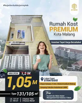 RUMAH KOS PREMIUM 2 LANTAI DEPAN UMM MALANG DAN DEKAT UNIBRAW