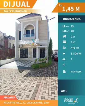 Dijual Rumah Kos Full Furnish Bangunan Baru di Atlantis Hills Malang
