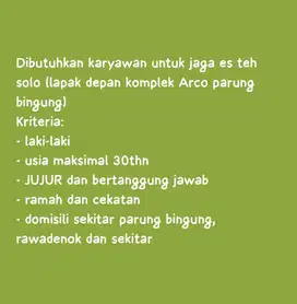 Lowongan kerja jaga lapak es teh solo