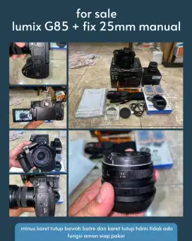 LUMIX G85 FULL SET BOX & LENSA KIT + LENSA MANUAL FIX 25 MM