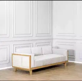 Sofa minimalis rattan kayu jati