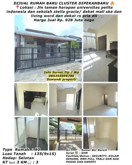 JUAL RUMAH CLUSTER DEKAT KAMPUS PELITA INDONESIA DAN WITAMA SKULL