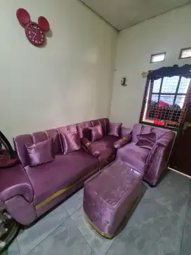 Sofa pink 3 set + meja kaca