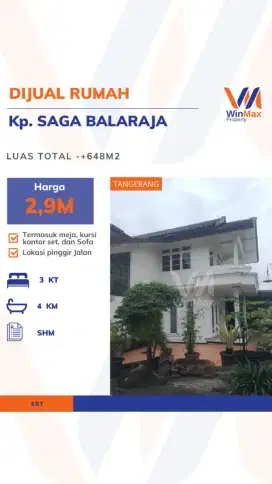 Dijual Rumah Luas Pinggir Jalan Kp. Saga Balaraja Tangerang, SHM, 2.9M