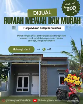 Dijual Rumah Cluster Hanya 200juta, Bonus Sepeda Motor