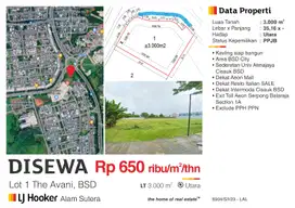 Disewa Kavling Komersial Bsd City Avani,jl Raya Boulevard Cisauk