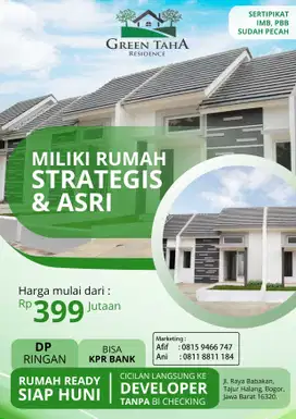 KPR Siap Huni Tanpa BI Cheking Green Taha Residence Tajur Halang