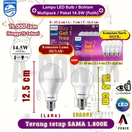 Philips - Lampu LED Bulb/Bohlam Multipack 14.5W (Putih) - Baru (Kecil)