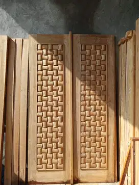 Pintu rumah motif anyam full kayu jati tua