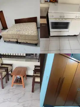 Kasur king koil dipan+kompor gas oven Ariston+kursi+2 lemari pakaian
