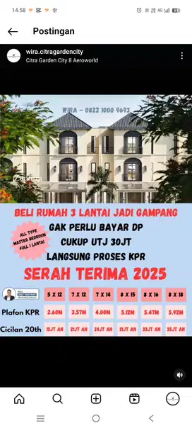 Rumah 3 Lantai di Jakarta Tanpa DP