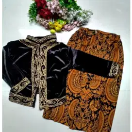 Set Beskap Bludru Stick Anak Hitam