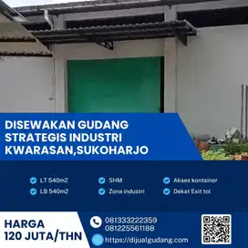 Disewakan Cepat! Gudang 540m² di Kwarasan, Akses Kontainer