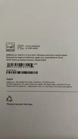 Apple iPad Pro 13 inch Gen 7 WiFi 1TB Silver Nano-texture glass