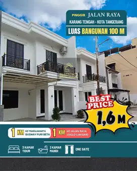 Rumah 2 lantai pinggir jalan dekat halte busway puri beta