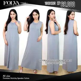 FOLVA Dress panjang tanpa lengan tanktop wanita loose spandex 1800SDR