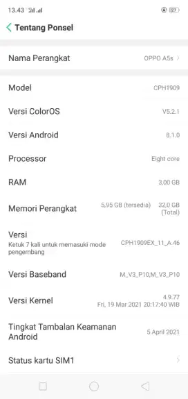 Jual hp Oppo a 5 s ram 3 gb