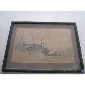 Lukisan antik berjenis ets ( etsen schilderij ) masa kolonial Belanda