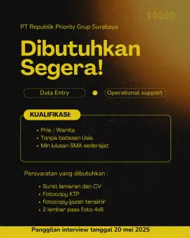 Dibutuhkan segera staff operasional