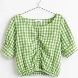 Blouse wanita Crop Top Hijau Kotak