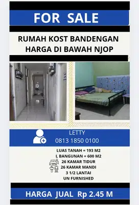 Rumah Kost Bandengan dibawah NJOP Rp 2.45 M Nego