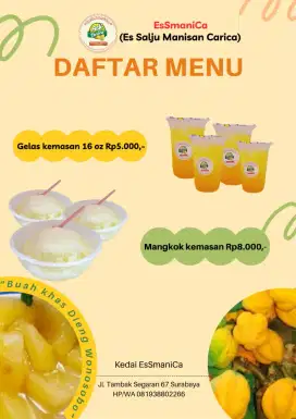 Jual Es Salju Manisan Carica buah khas Dieng Wonosobo rasanya Enak