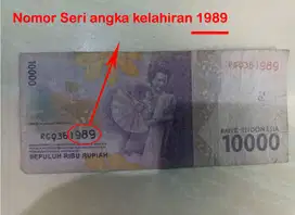 dijual uang kertas nomor seri angka kelahiran 1989