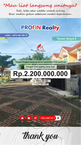 Dijual Rumah 6x18 Taman Surya 5 Kalideres Depan Taman, Parkir 3 Mobil