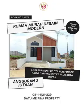 Rumah scandinavian DP 0% Akses 5 menit ke stasiun pondok rajeg