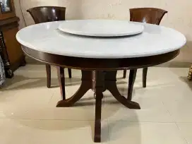 Meja Makan Jati Marmer Full kayu Jati Dudukan 4 Set Istimewa