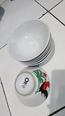 Mangkok Ayam Jago Keramik 16 cm 6pcs Bekas Pakai