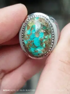 Batu pirus Persia urat emas ring monel 22*16*8 mm